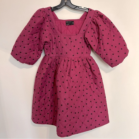 Asos Quilted Raspberry Polka Dot Babydoll Dress, US 4 - Picture 2 of 13